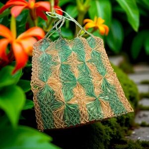 Handcrafted Green and Tan Woven 
Bag Tote